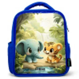 Olifant - Tijger - Bos - Jungle Kinderrugzak - Blauw middel -3d