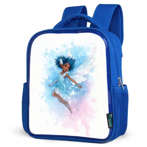 Dansende elf met blauwe vleugels en waterverf-effect Kinderrugzak - Blauw middel -schuin