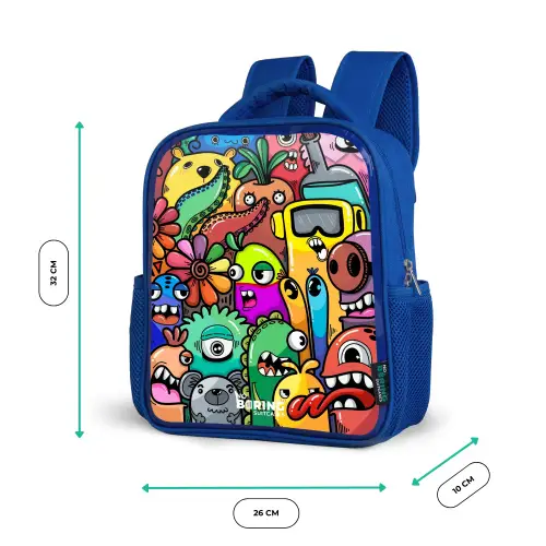 Expressief en druk patroon met monsters Kinderrugzak - Blauw middel -productfoto_formaten