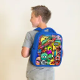 Expressief en druk patroon met monsters Kinderrugzak - Blauw middel -sfeer2