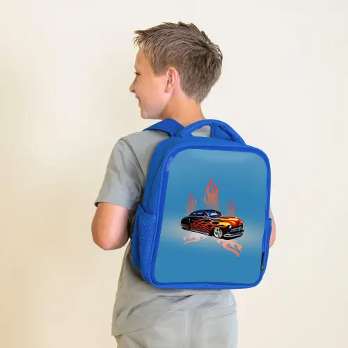 Hotrod flames Kinderrugzak - Blauw middel -sfeer2