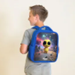 Vrolijk buitenaards wezentje Kinderrugzak - Blauw middel -sfeer2