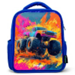 Monstertruck - Verfspatten - Kleurrijk - Explosie Kinderrugzak - Blauw middel -3d
