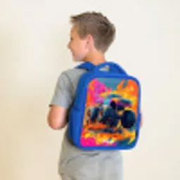 Monstertruck - Verfspatten - Kleurrijk - Explosie Kinderrugzak - Blauw middel -sfeer2