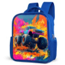 Monstertruck - Verfspatten - Kleurrijk - Explosie Kinderrugzak - Blauw middel -schuin