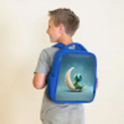 Dromerig pluiswezentje zittend op maansikkel Kinderrugzak - Blauw middel -sfeer2