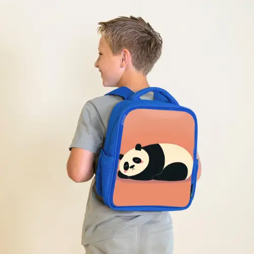 Panda - Slaap - Oranje Kinderrugzak - Blauw middel -sfeer2
