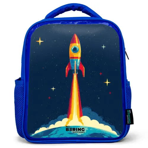 Planeet - Raket - Sterren - Donkerblauw Kinderrugzak - Blauw middel -3d