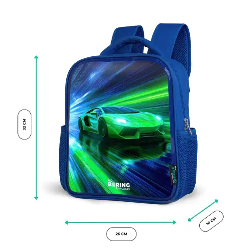 Raceauto - Felgroen - Lichtstralen - Snelheid Kinderrugzak - Blauw middel -productfoto_formaten