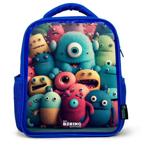 Zachte en bolle monsters Kinderrugzak - Blauw middel -3d