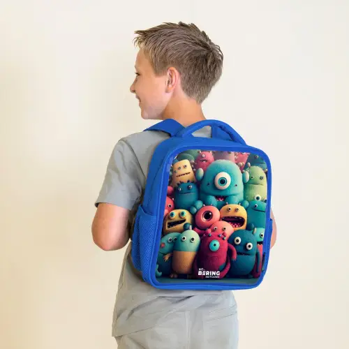 Zachte en bolle monsters Kinderrugzak - Blauw middel -sfeer2