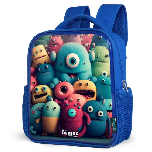 Zachte en bolle monsters Kinderrugzak - Blauw middel -schuin