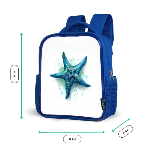 Zeesterrenpracht op wit doek Kinderrugzak - Blauw middel -productfoto_formaten