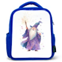Lachende tovenaar met fonkelende staf Kinderrugzak - Blauw middel -3d