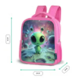 Groen alienfiguurtje op maanlandschap met kosmische achtergrond Kinderrugzak - Roze middel -productfoto_formaten