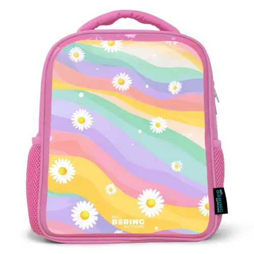Madeliefjes op regenboogachtergrond Kinderrugzak - Roze middel -3d