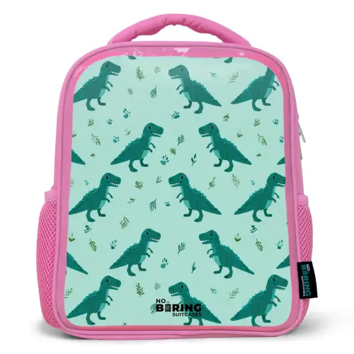 Dinos - Patroon - Groen Kinderrugzak - Roze middel -3d
