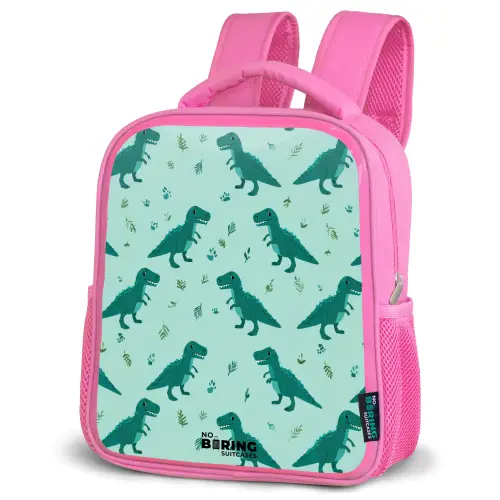 Dinos - Patroon - Groen Kinderrugzak - Roze middel -schuin