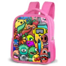Expressief en druk patroon met monsters Kinderrugzak - Roze middel -schuin