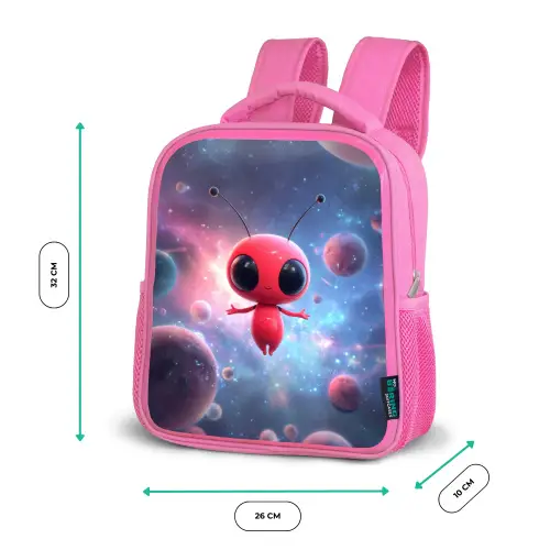 Rood buitenaards wezentje zwevend in kleurrijke kosmos Kinderrugzak - Roze middel -productfoto_formaten