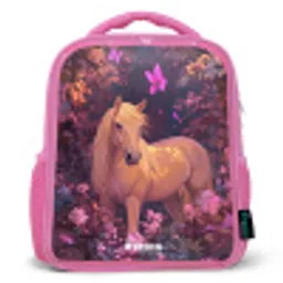 Paard - Bloemen - Paars - Vlinder Kinderrugzak - Roze middel -3d