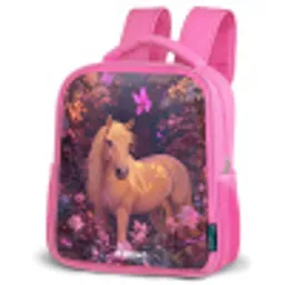 Paard - Bloemen - Paars - Vlinder Kinderrugzak - Roze middel -schuin