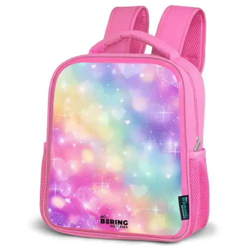 Licht - Regenboog - Hartjes Kinderrugzak - Roze middel -schuin