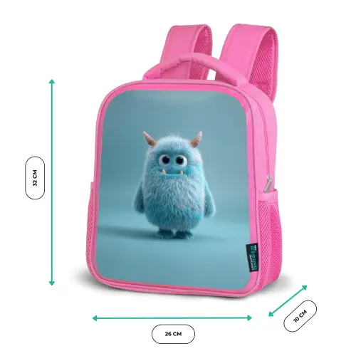 Zacht pluizig monster met hoorns en grote ogen Kinderrugzak - Roze middel -productfoto_formaten