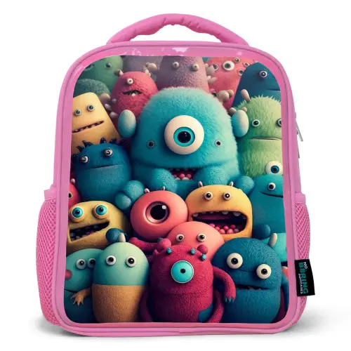 Monster Menigte Kinderrugzak - Roze middel -3d