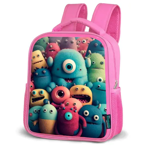 Monster Menigte Kinderrugzak - Roze middel -schuin