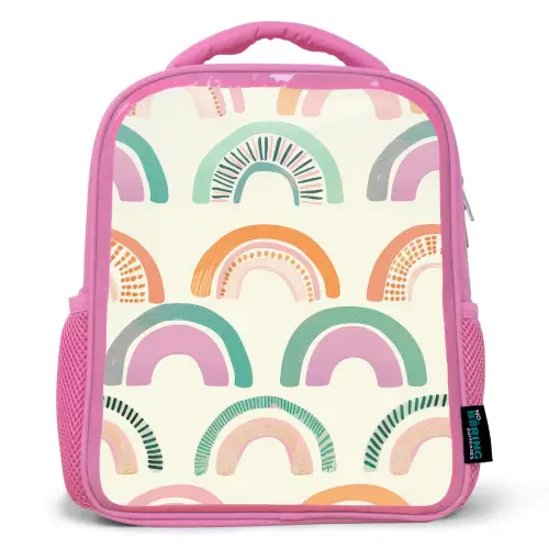 Regenboog - Pastel - Patroon Kinderrugzak - Roze middel -3d