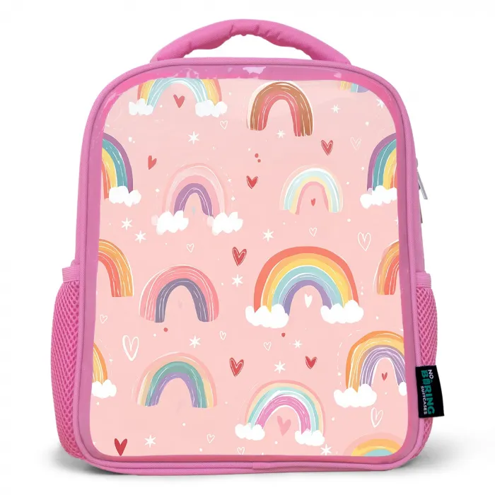 Regenboog - Patroon - Pastel - Handgetekend Kinderrugzak - Roze middel -3d