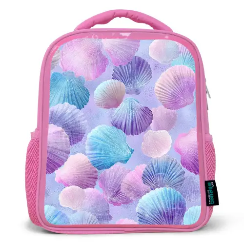 Schelpen - Paars - Blauw - Patroon Kinderrugzak - Roze middel -3d