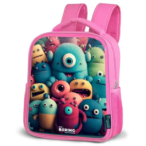 Zachte en bolle monsters Kinderrugzak - Roze middel -schuin