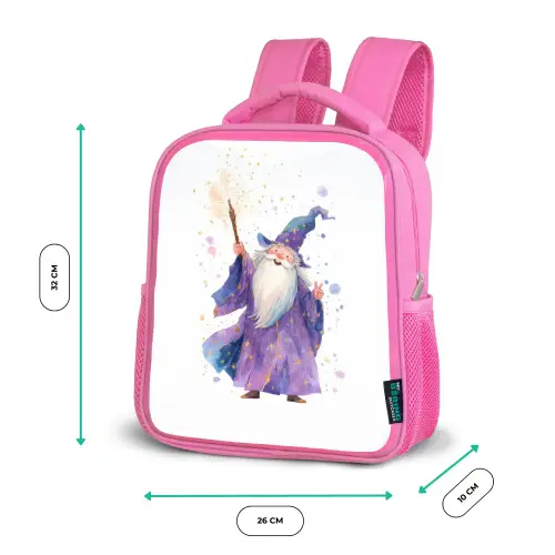 Lachende tovenaar met fonkelende staf Kinderrugzak - Roze middel -productfoto_formaten