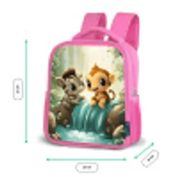 Zebra - Aapje - Waterval - Rotsen Kinderrugzak - Roze middel -productfoto_formaten