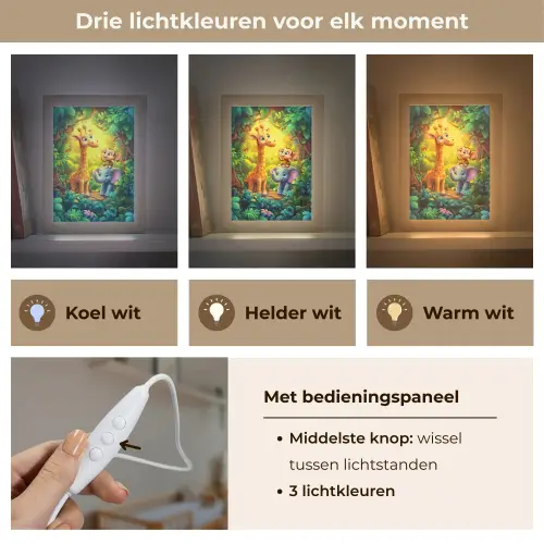 Dieren - Jungle - Giraf - Olifant - Aapje Light Box met kabel klein -USP_lichtkleurNL