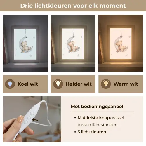 Beer - Maan - Sterren - Kinderen Light Box met kabel klein -USP_lichtkleurNL