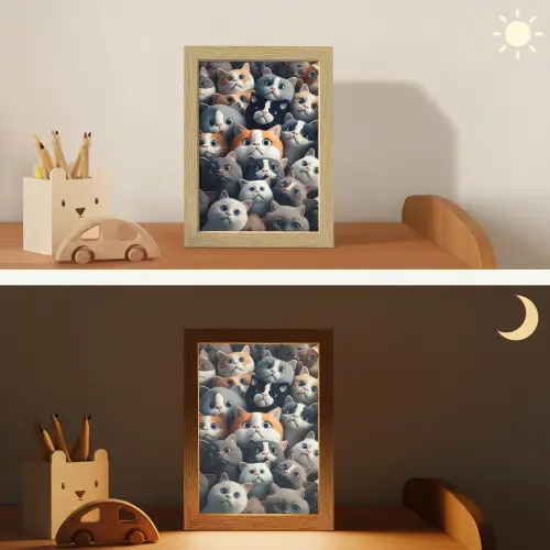 Kat - Dieren - Poes - Grijs - Patronen - Kind Light Box met kabel klein -sfeer3_kind