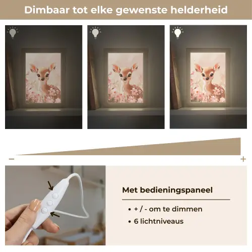 Hertje - Illustratie - Bloemen - Roze Light Box met kabel klein -USP_dimbaarNL