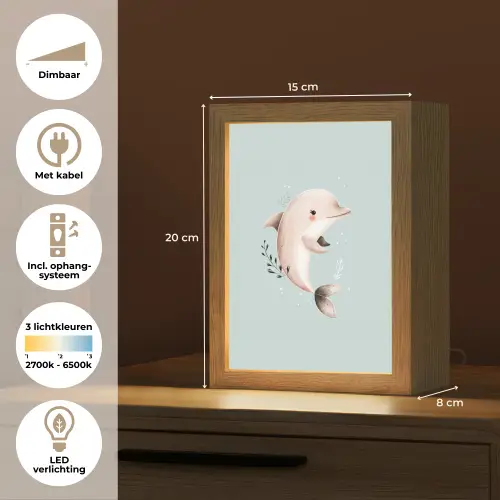 Dolfijn - Zeewier - Grijs Light Box met kabel klein -USP_NL