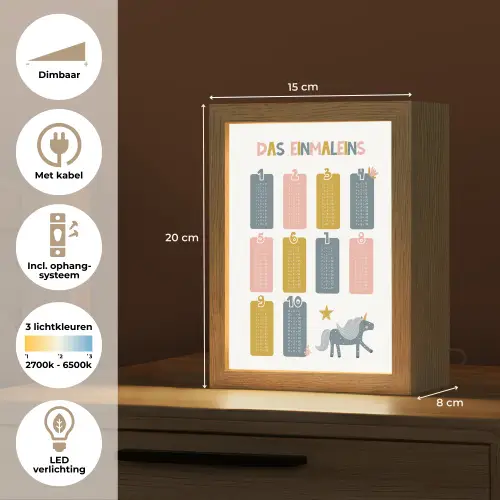 Educatief - Leren rekenen - Eenhoorn - Vermenigvuldigingstabel Light Box met kabel klein -USP_NL