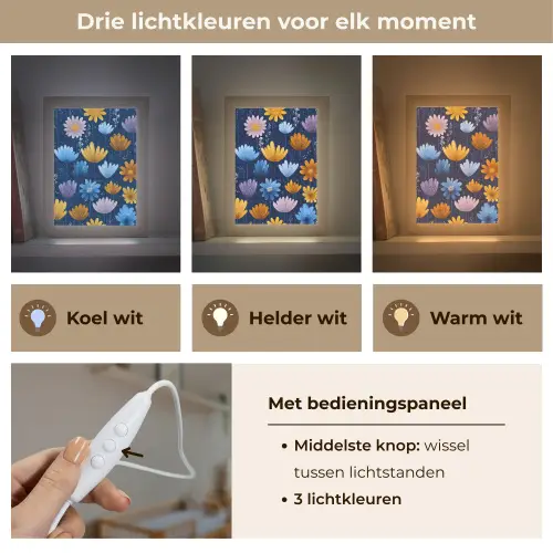 Bloemen - Patroon - Blauw - Contrast Light Box met kabel klein -USP_lichtkleurNL