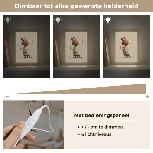 Vos - Gele bloemen - Minimalistisch Light Box met kabel klein -USP_dimbaarNL