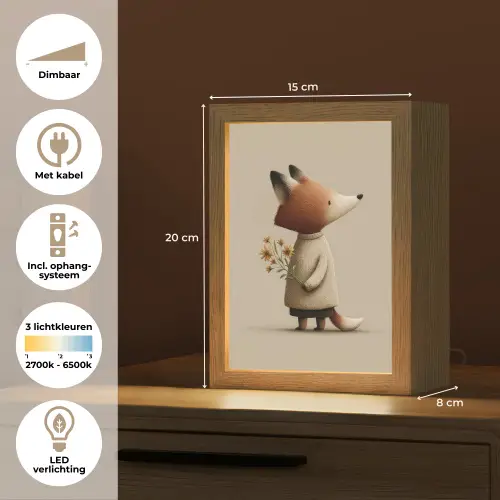Vos - Gele bloemen - Minimalistisch Light Box met kabel klein -USP_NL