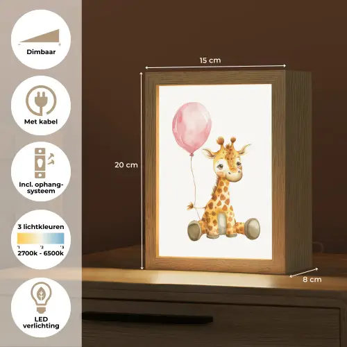 Giraf - Baby - Dieren - Roze ballon Light Box met kabel klein -USP_NL
