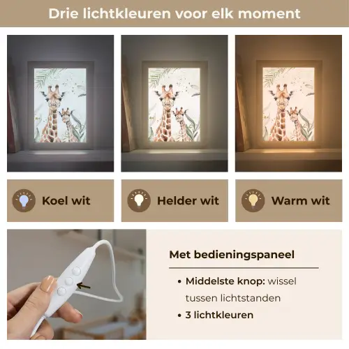 Giraffe - Bladeren - Kinderen - Dieren - Jungle Light Box met kabel klein -USP_lichtkleurNL