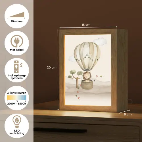 Luchtballon - Leeuw - Watercolor - Safari - Dieren Light Box met kabel klein -USP_NL