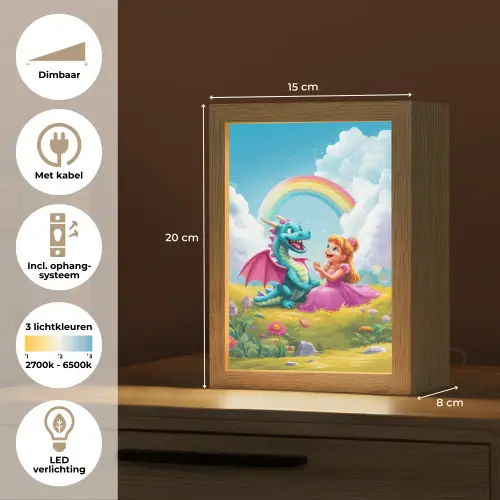 Prinses - Draak - Regenboog Light Box met kabel klein -USP_NL