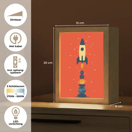 Raket - Planeten - Rood Light Box met kabel klein -USP_NL